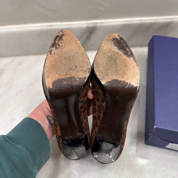 Stuart Weitzman Animal Print Heels - Brandy Suede Leo - Picture 2 of 7